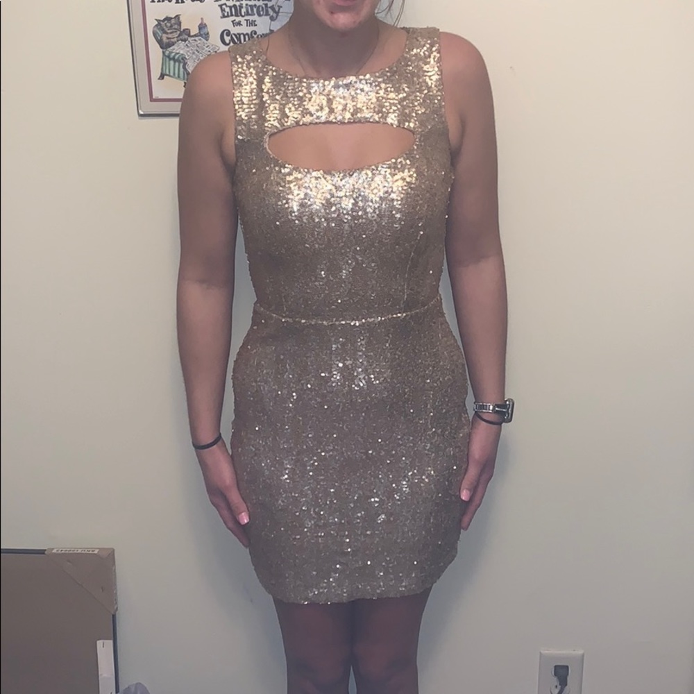 B.  Darlin gold cocktail dress